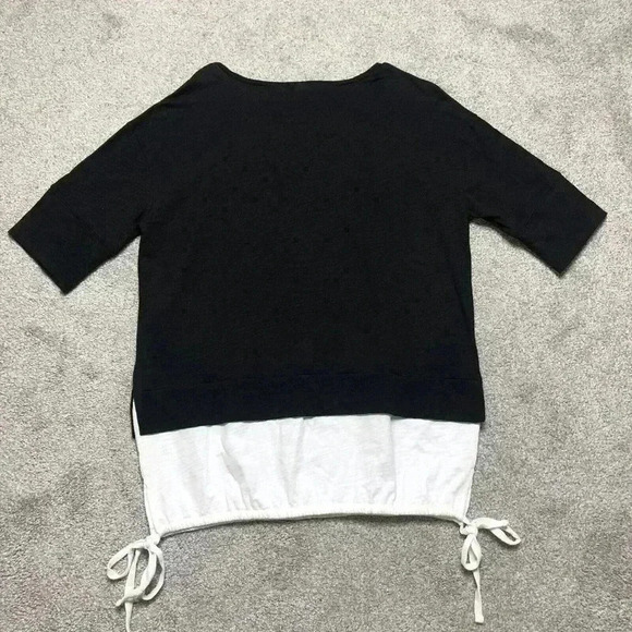 Lisa Todd Shirt Black and White Short Sleeves Cotton Drawstring Relaxed - Picture 4 of 9